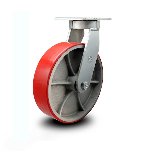 10 Inch Heavy Duty Red Poly on Cast Iron Wheel Swivel Caster with Swivel Lock